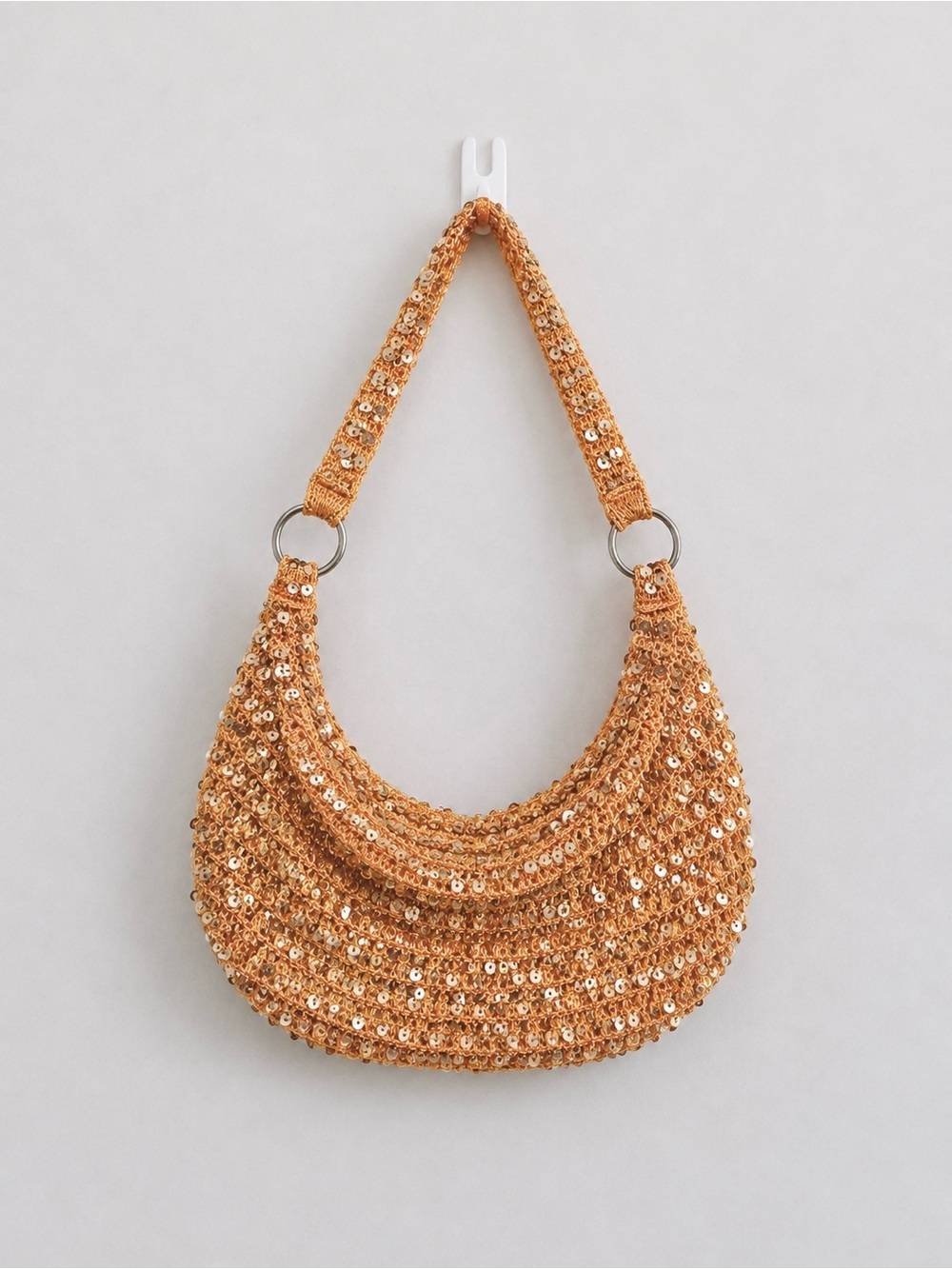 Gold Sequin Crochet Hobo Bag